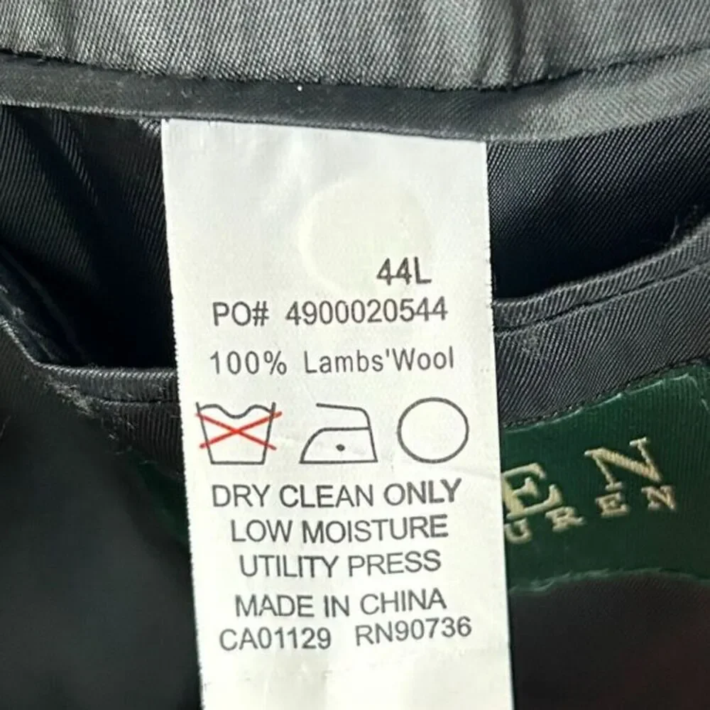 Ralph Lauren 44L Long‎ 100% Lambswool Gray Houndstooth Sport Coat Blazer Jacket